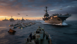 Tensions rise over a South China Sea as Chinese fleet pushes into disputed waters and US aircraft carrier steams closer in a showdown that splits the world